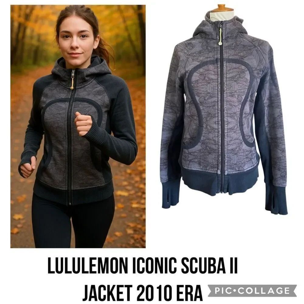 Lululemon Iconic Scuba Hoodie Gray & Black Thumbholes Full Zip Women’s Small/201
